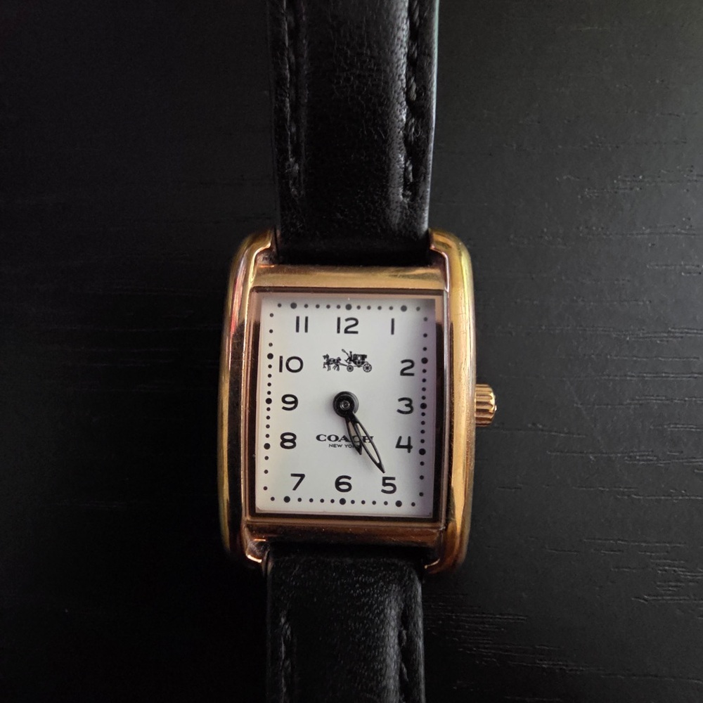 Coach Women’s Small Black and Gold Rectangular Watch